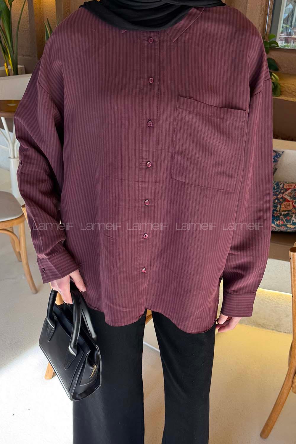 Claret Red Shirt Collar Long Arm Viscose Fabric Modal Shirt