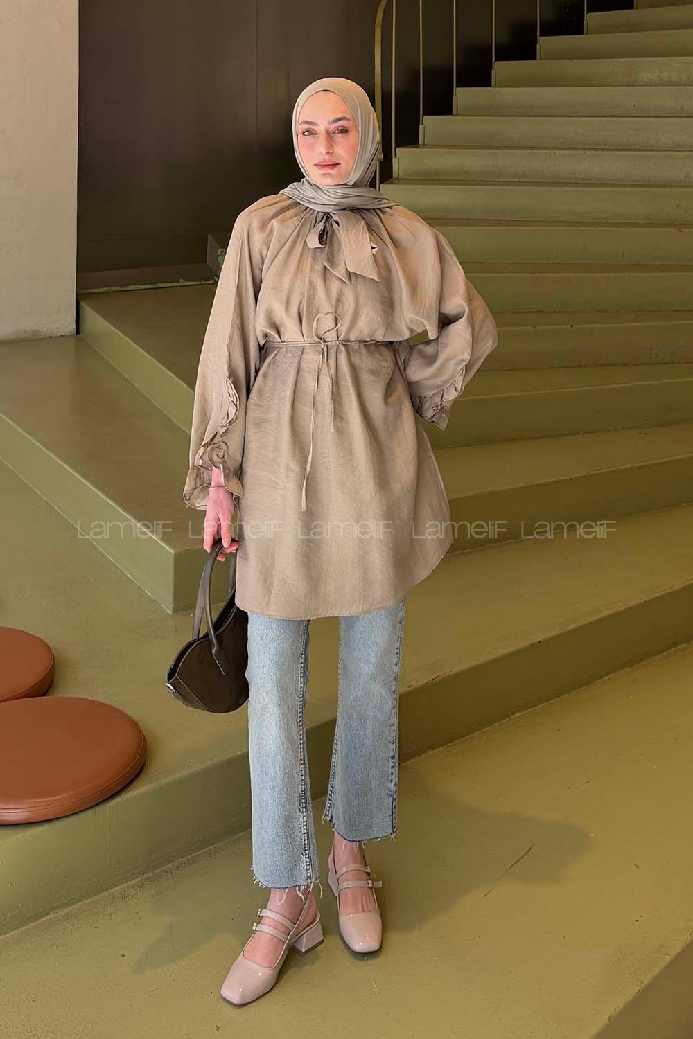 Lamelif Fular Yaka Bağlamalı Tunik Mint Yeşili