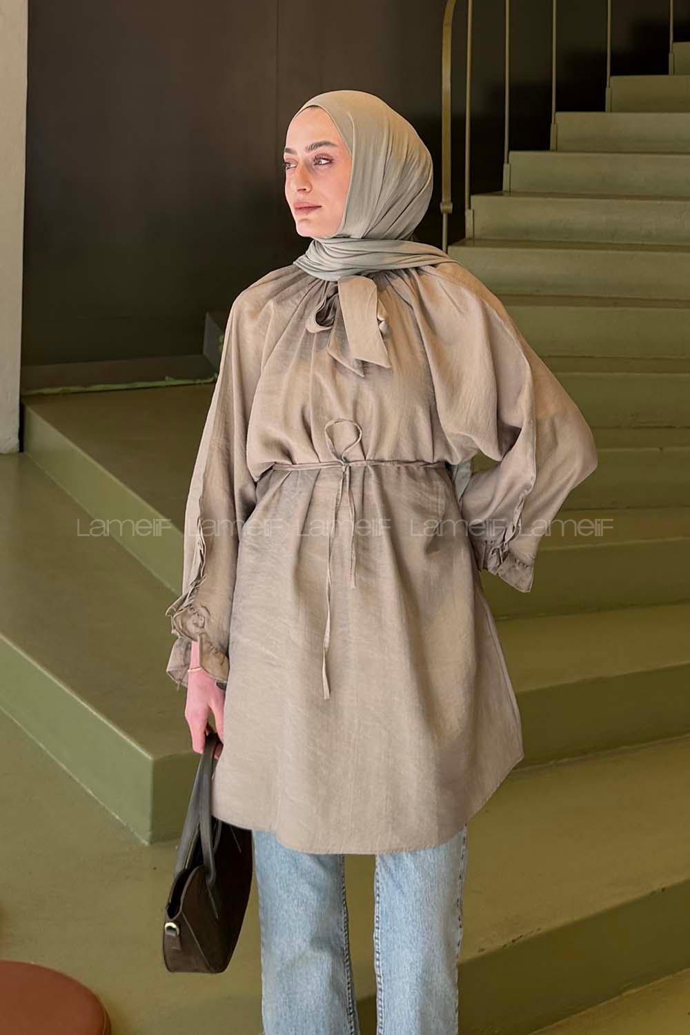 Lamelif Fular Yaka Bağlamalı Tunik Mint Yeşili