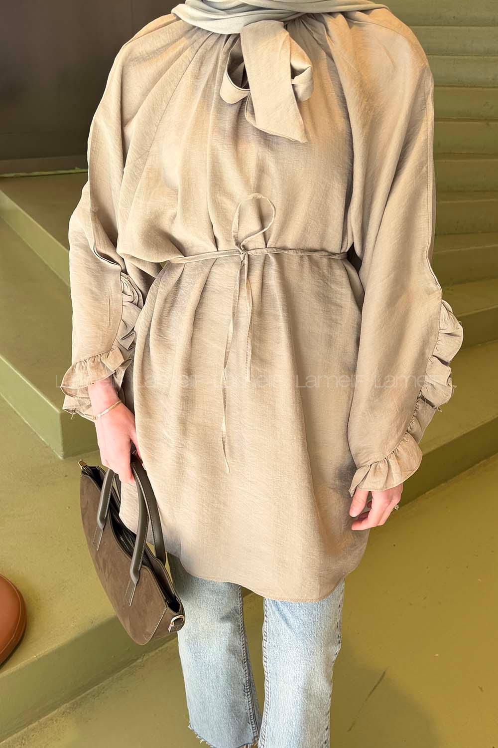 Lamelif Fular Yaka Bağlamalı Tunik Mint Yeşili