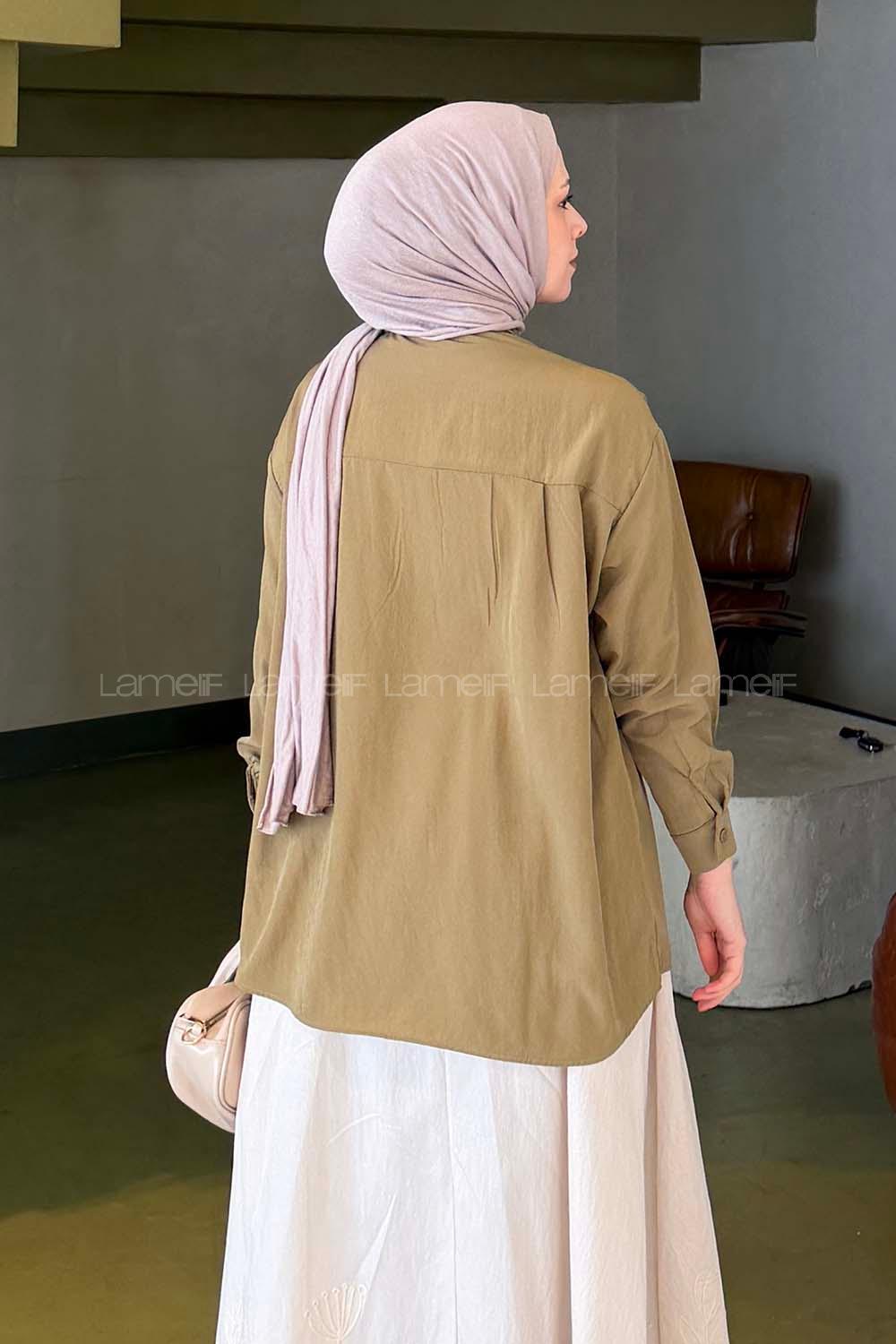 Lamelif Fular Yaka Gömlek Yağ Yeşili