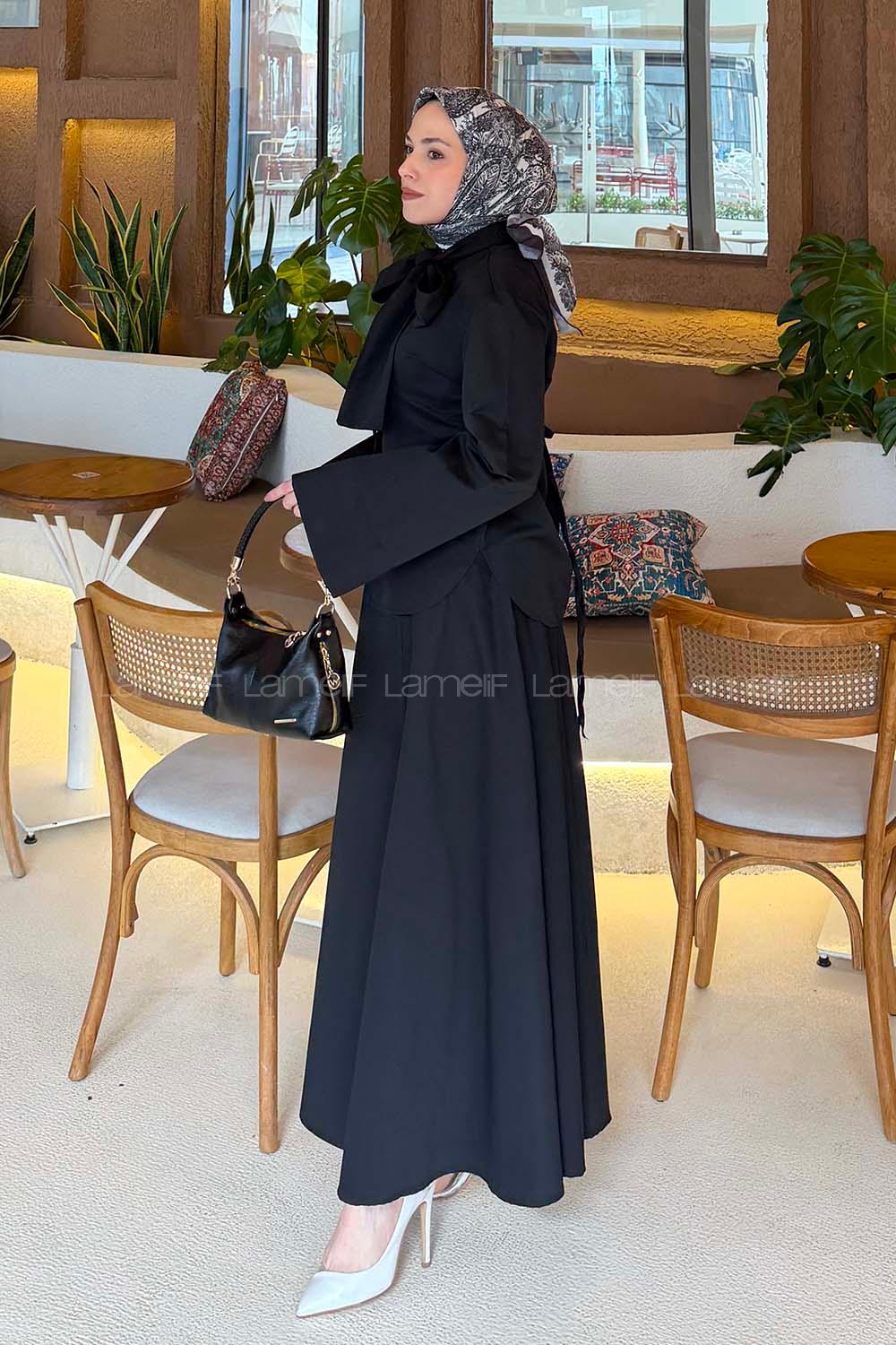 Lamelif Fular Yaka Tesettür Takım Siyah
