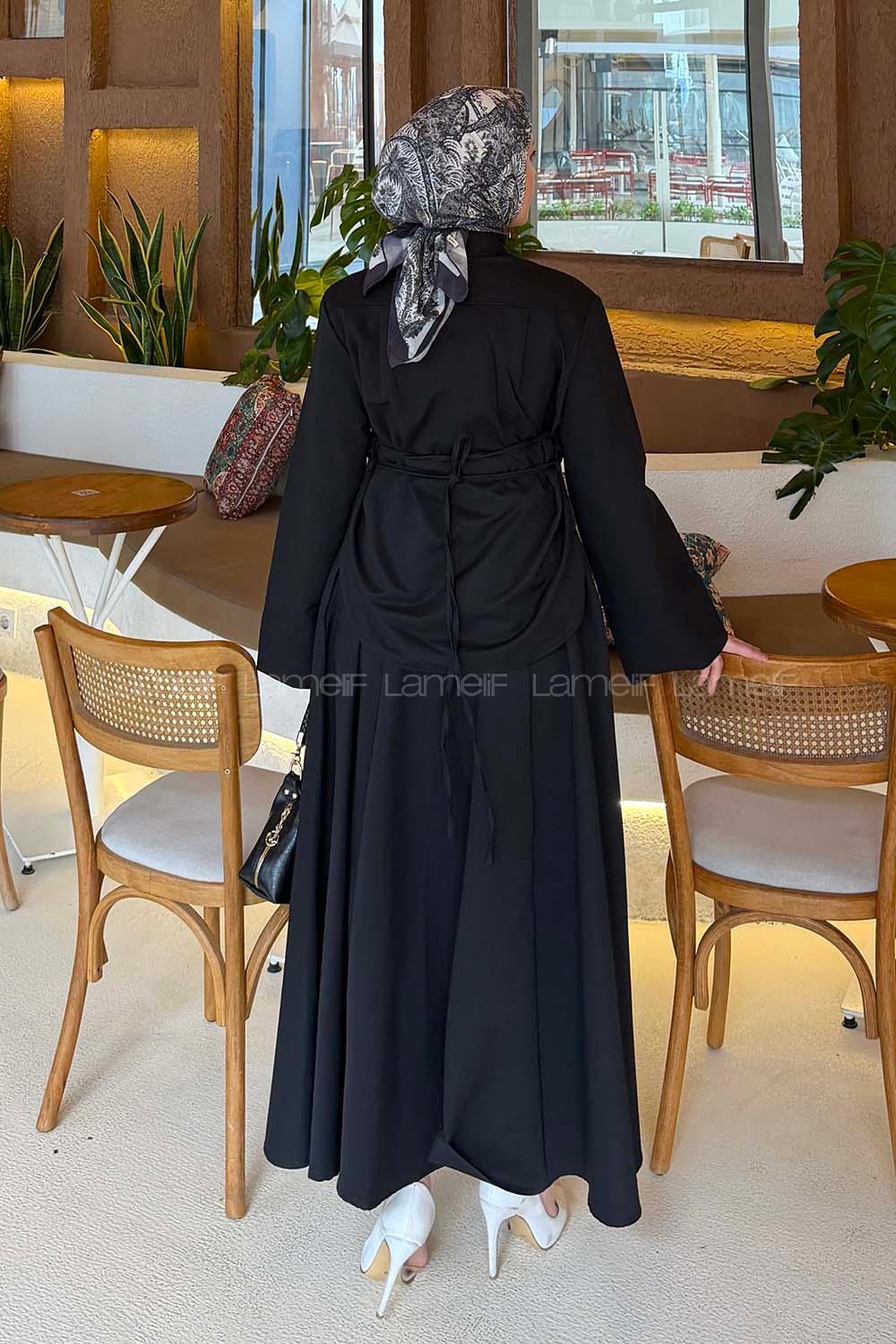 Lamelif Fular Yaka Tesettür Takım Siyah