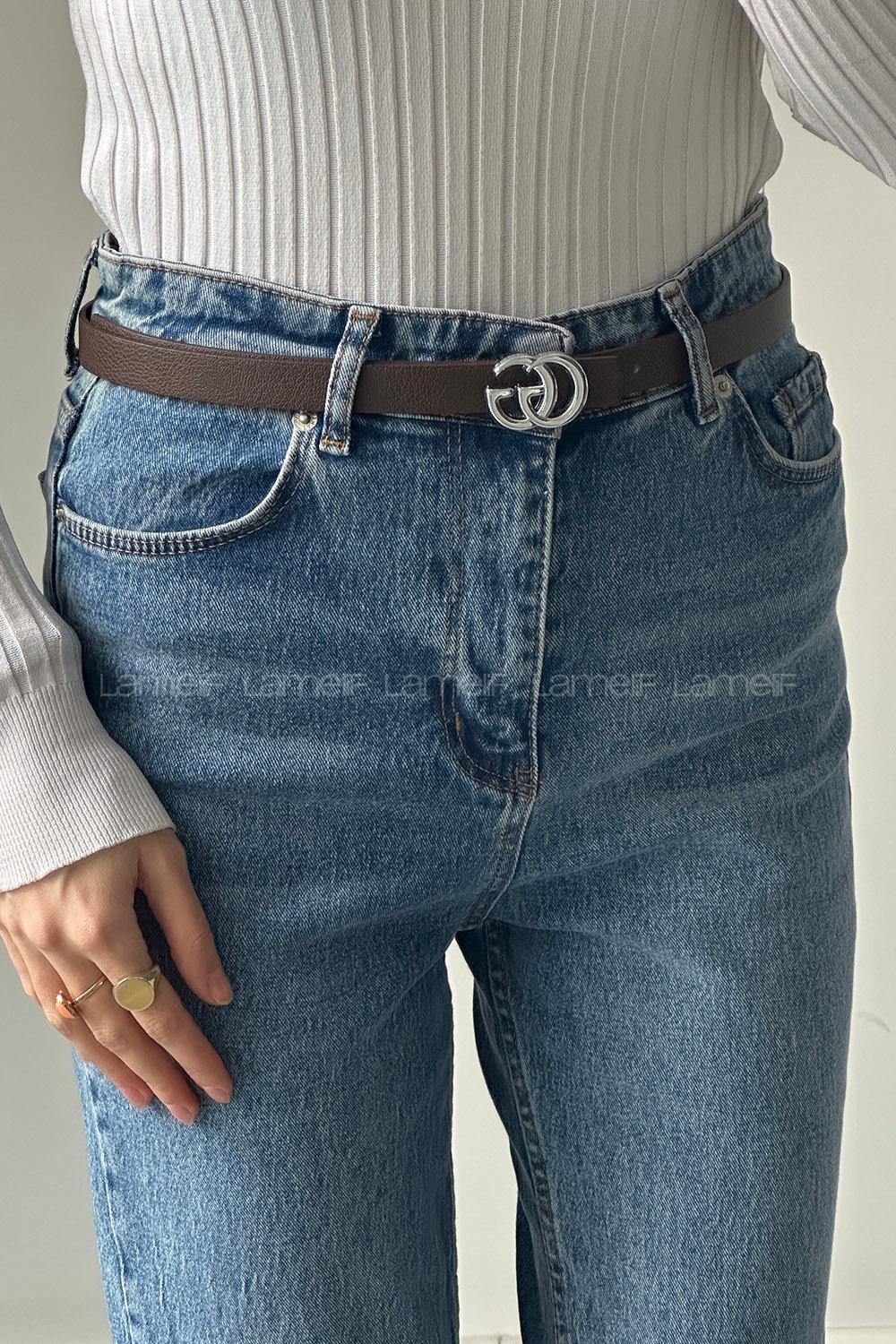 Lamelif Kahve Suni Deri Gümüş GG Tokalı Kemer