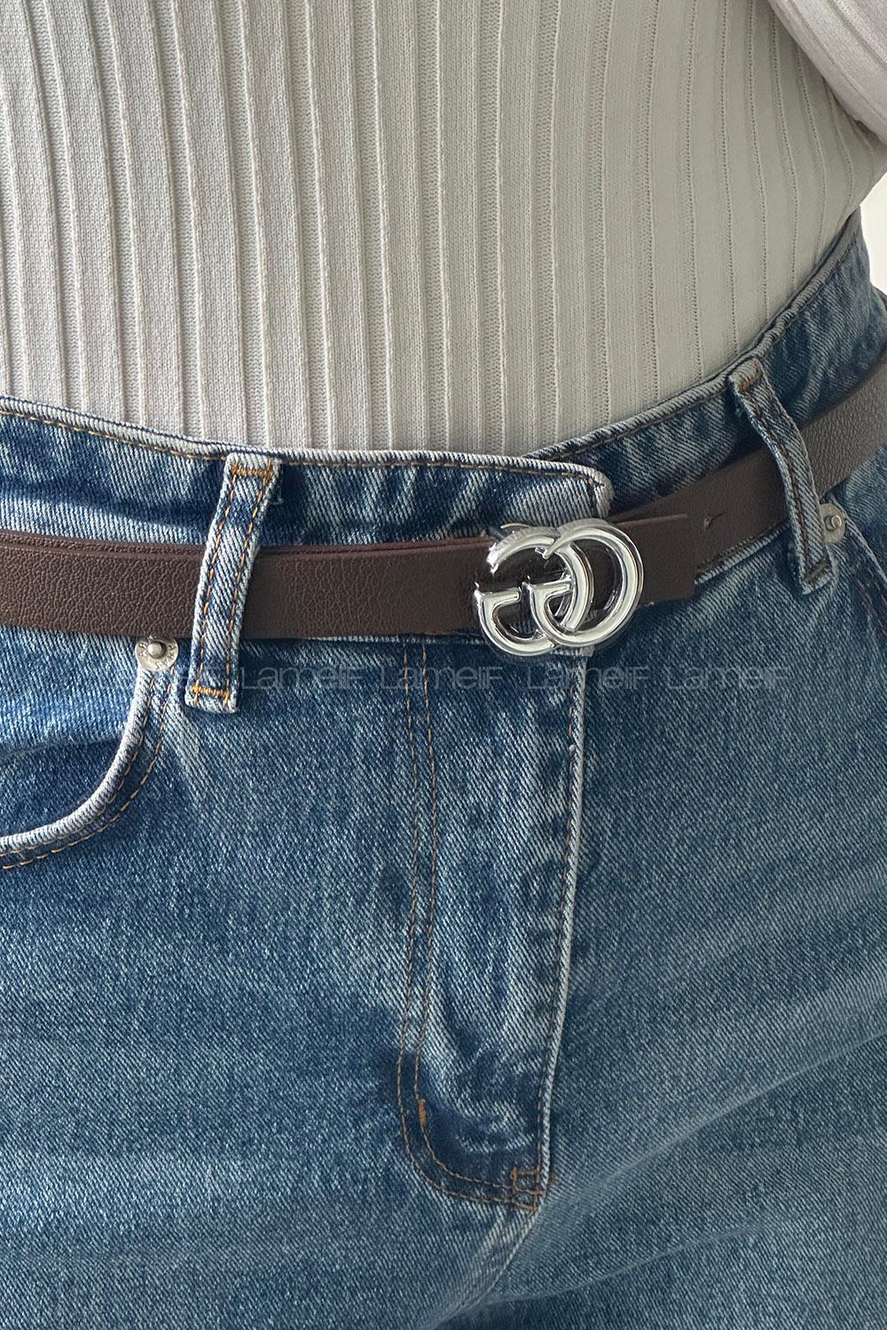 Lamelif Kahve Suni Deri Gümüş GG Tokalı Kemer