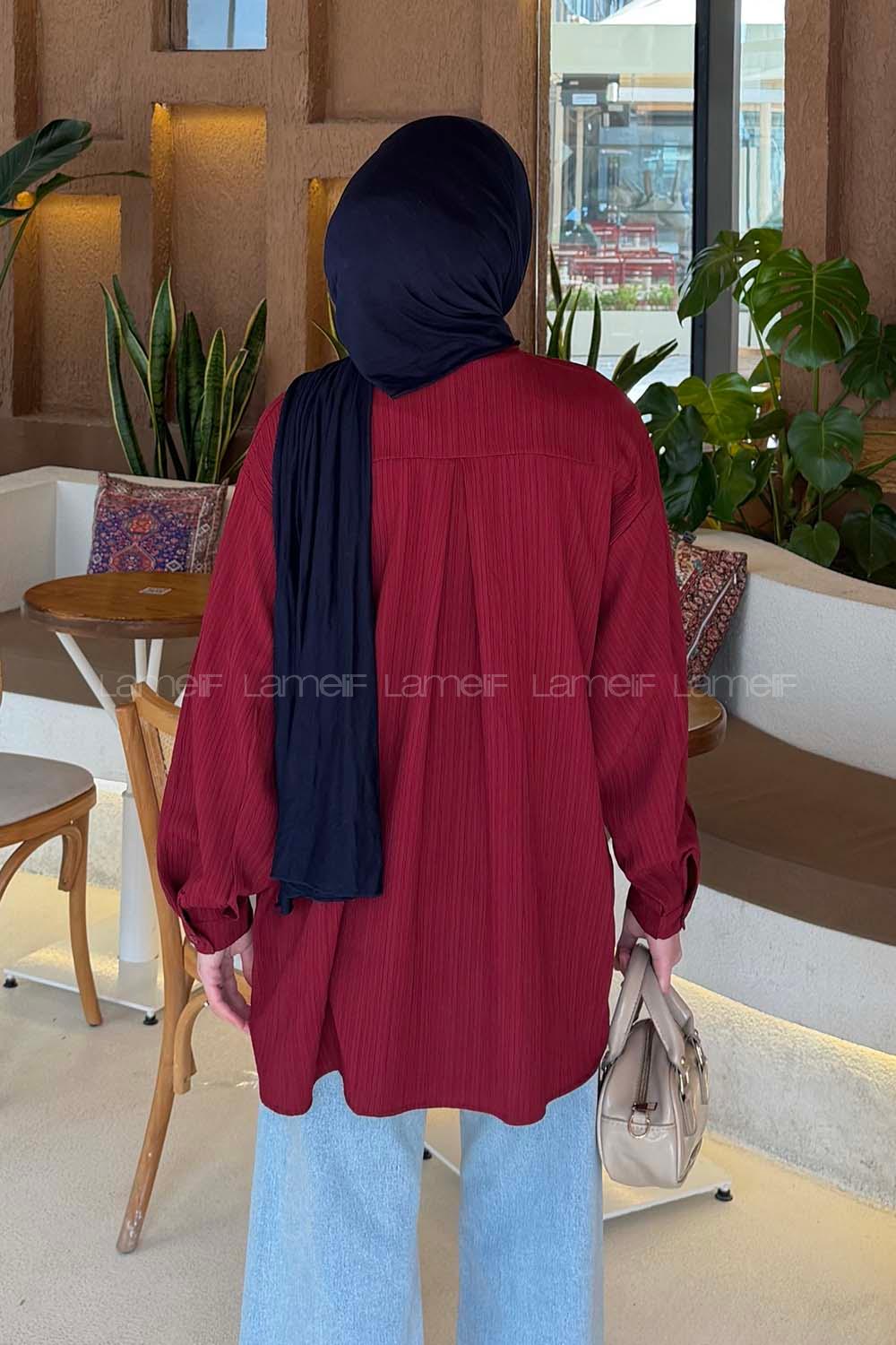 Lamelif Kraşlı Gömlek Bordo