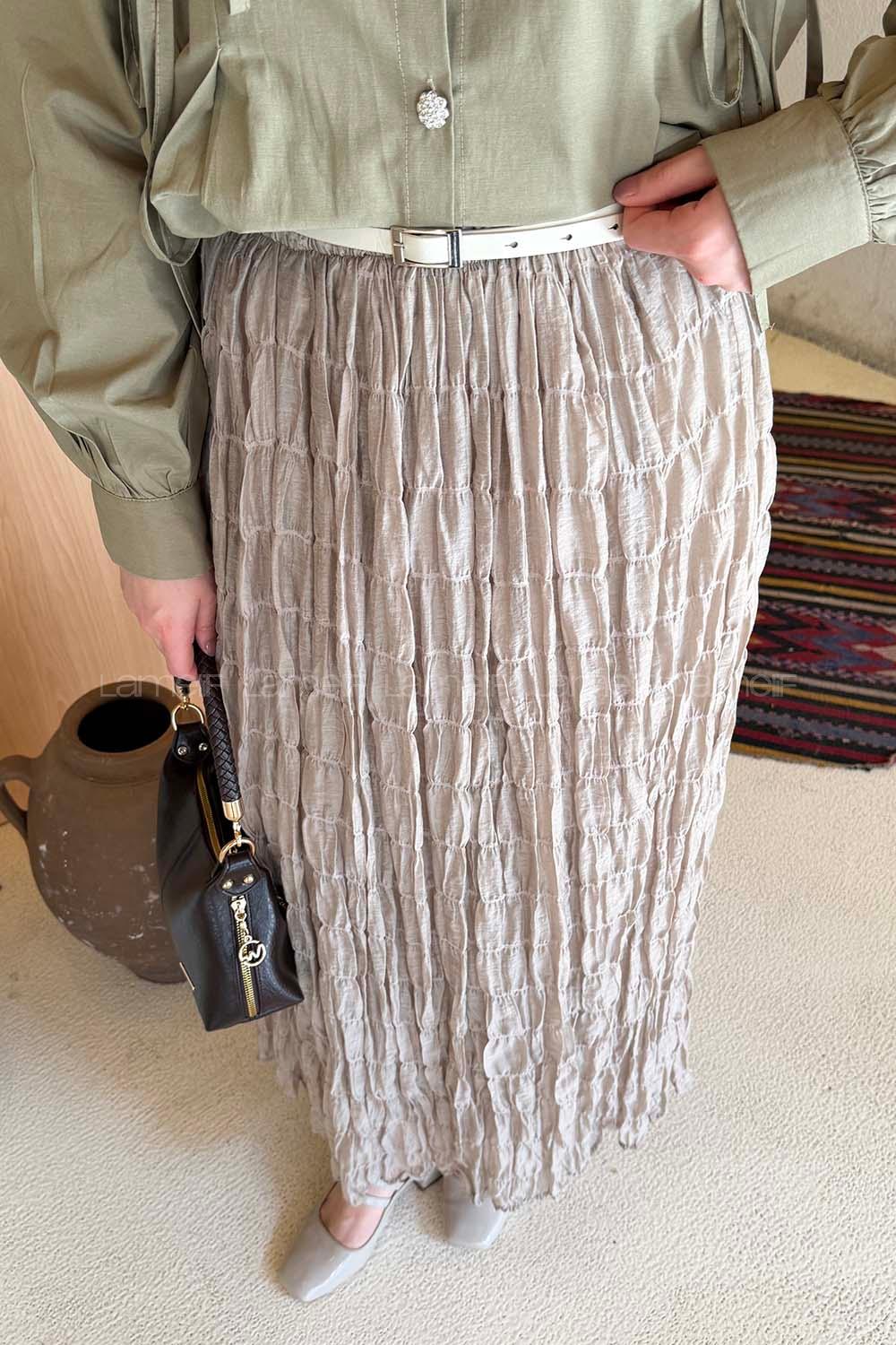 Lamelif Krinkıl Etek Bej