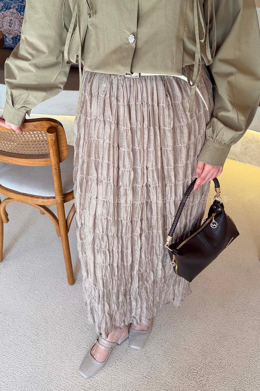 Lamelif Krinkıl Etek Bej