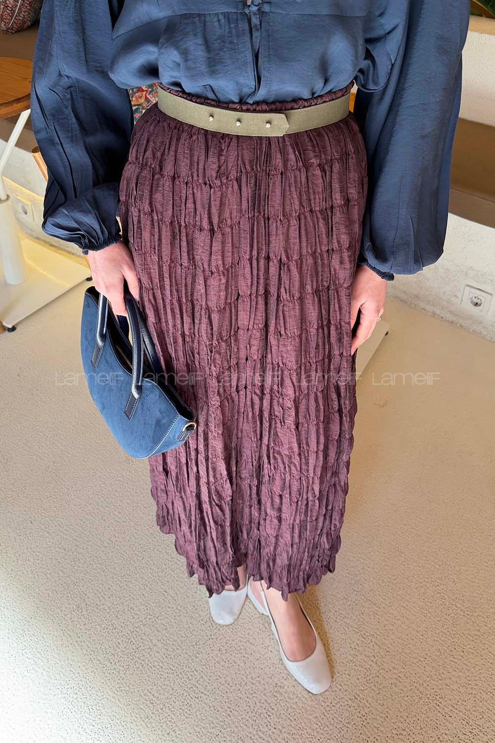 Lamelif Krinkıl Etek Mürdüm