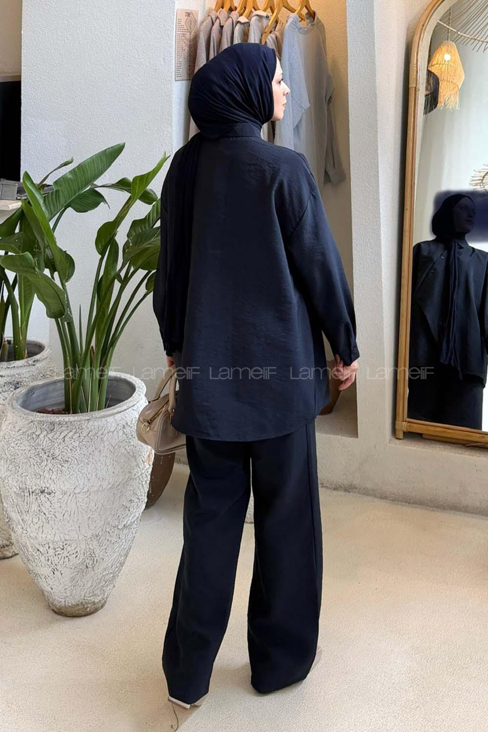 Lamelif Kruvaze Bağlamalı Takım Gece Mavisi