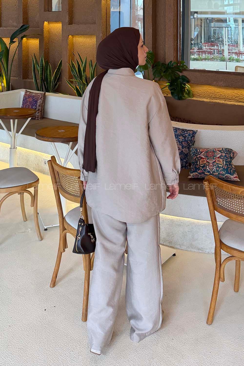 Lamelif Kruvaze Bağlamalı Takım Taş Rengi