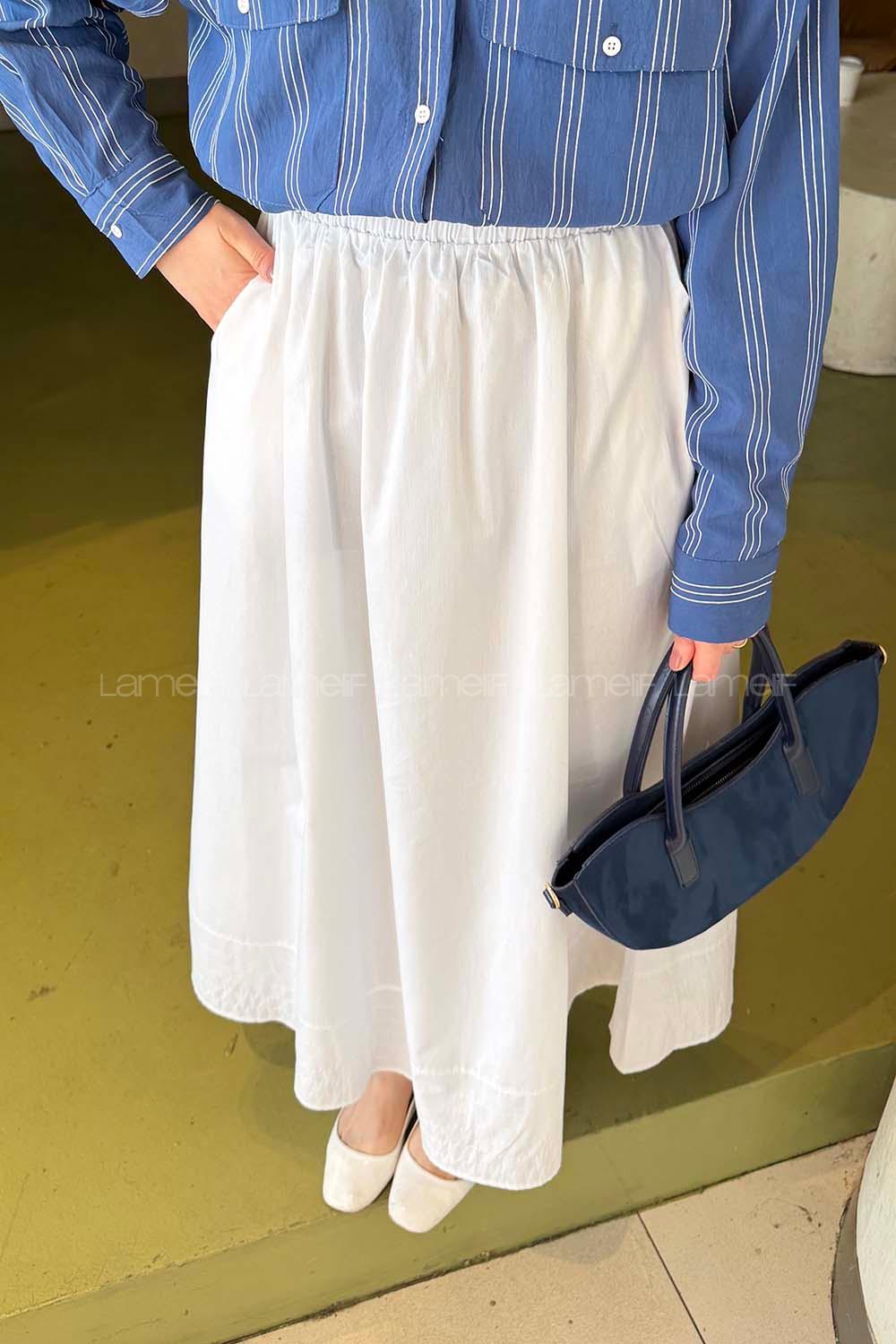 Lamelif Poplin Kumaş Tesettür Etek Beyaz