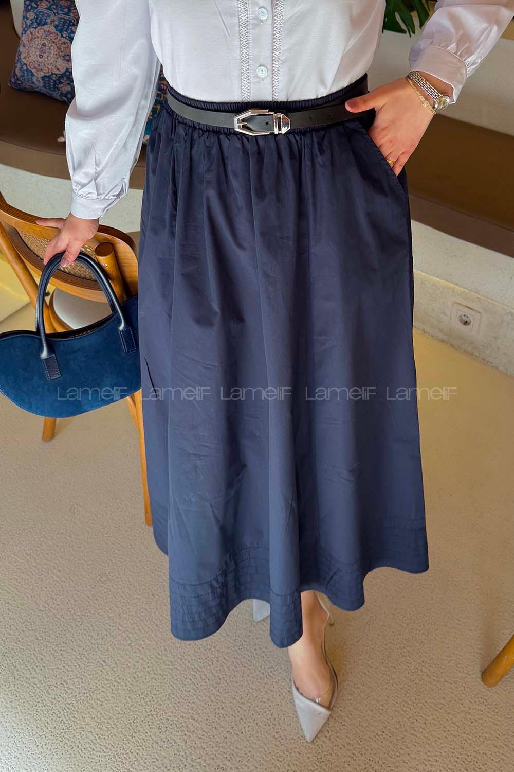 Lamelif Poplin Kumaş Tesettür Etek Lacivert