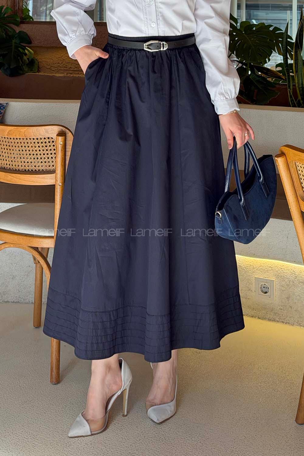 Lamelif Poplin Kumaş Tesettür Etek Lacivert