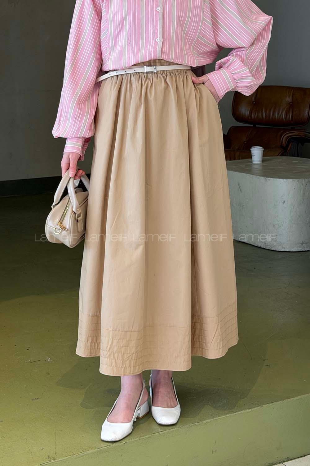 Lamelif Poplin Kumaş Tesettür Etek Sütlü Kahve