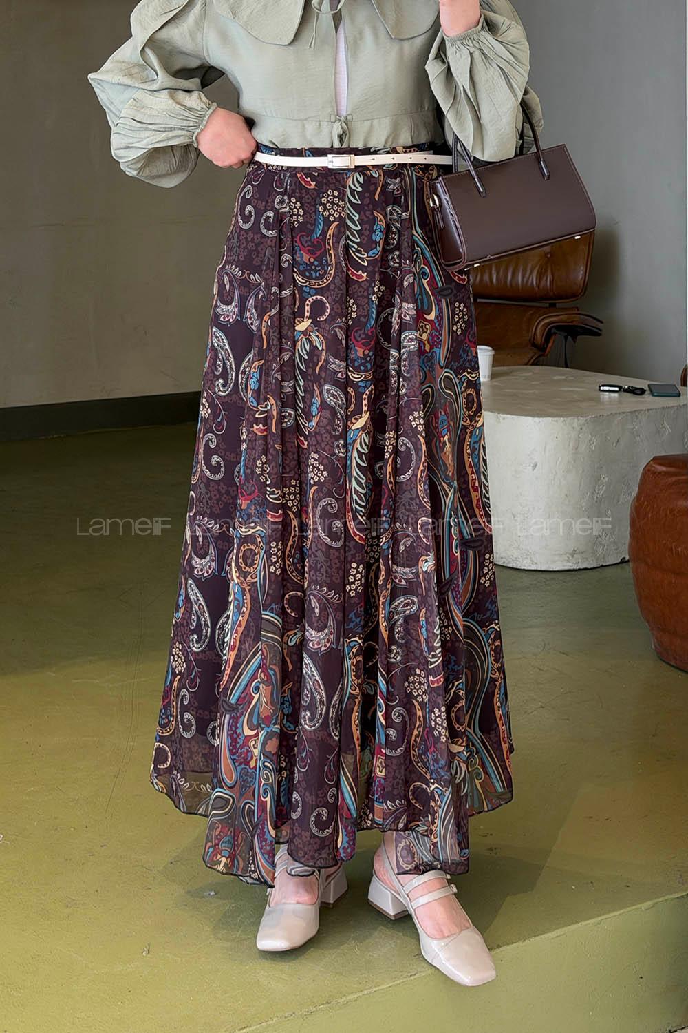 Lamelif Şifon Mevlana Etek Çokrenkli