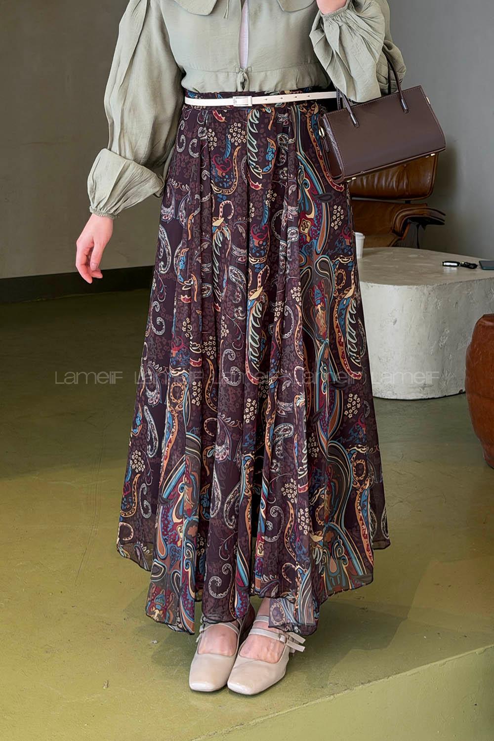 Lamelif Şifon Mevlana Etek Çokrenkli