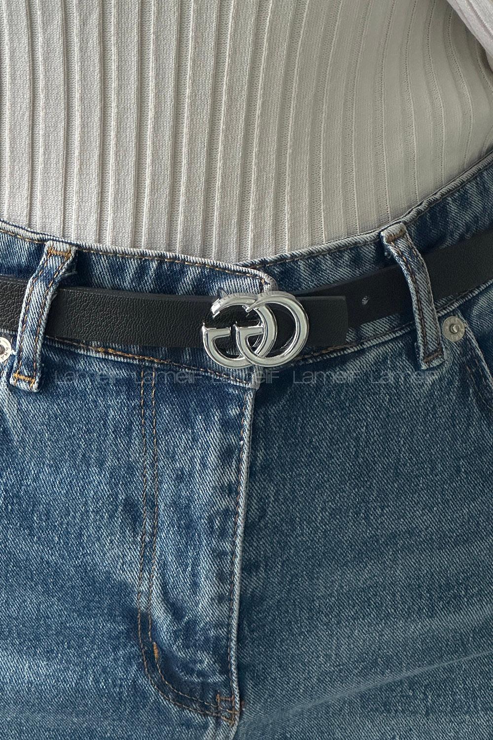 Black Buckle Skin Belt