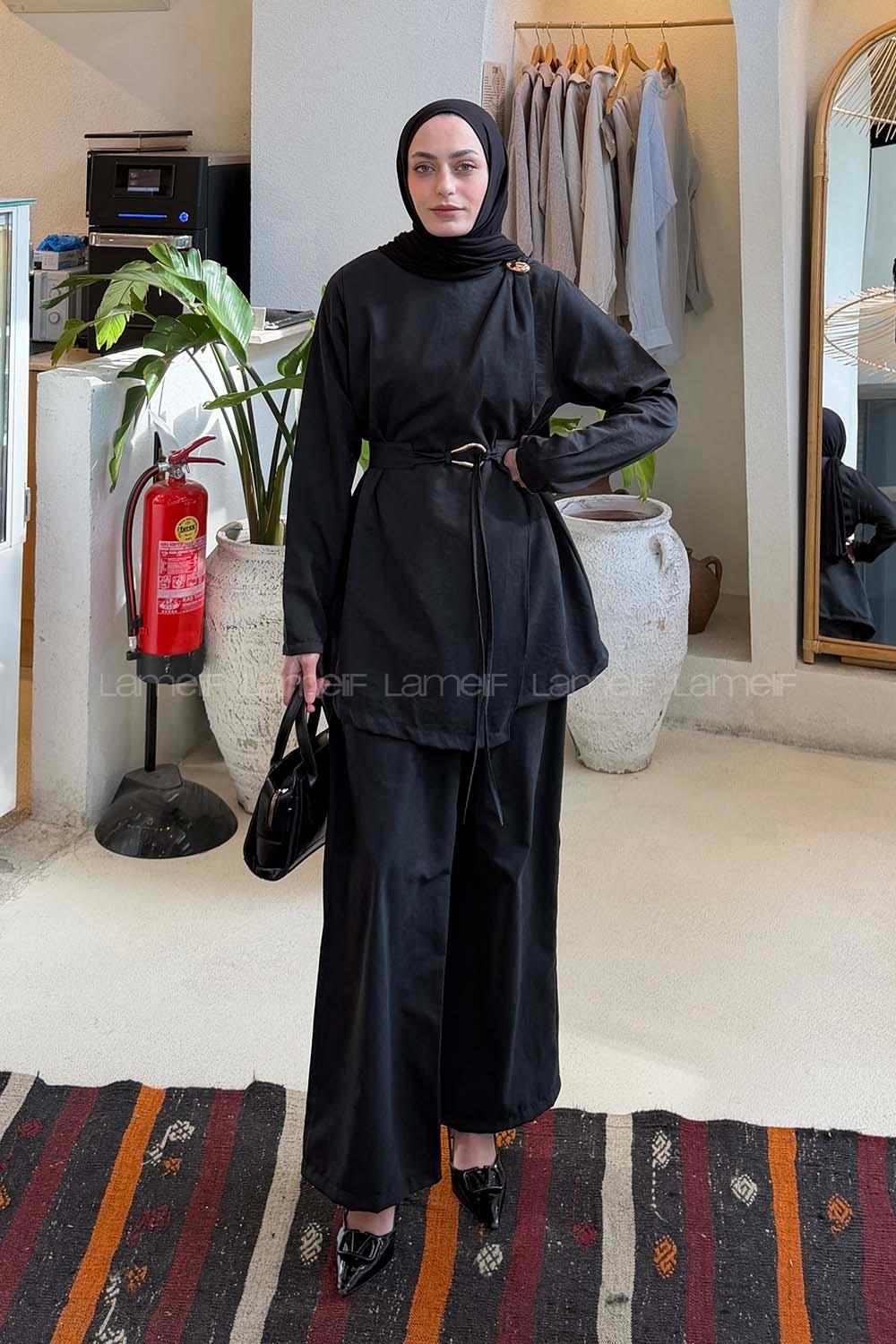 Lamelif Tensel Toka Detaylı Takım Siyah