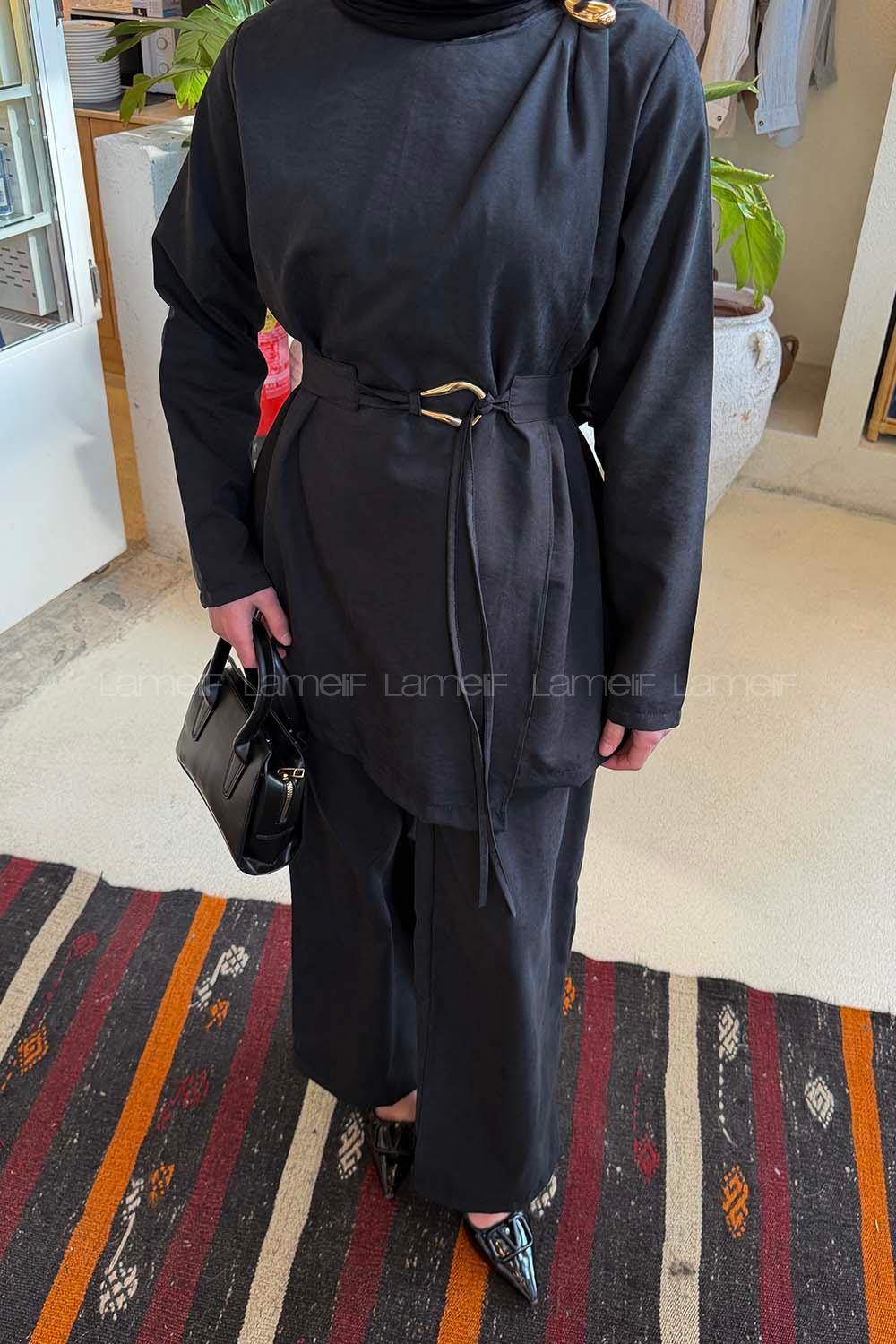 Lamelif Tensel Toka Detaylı Takım Siyah