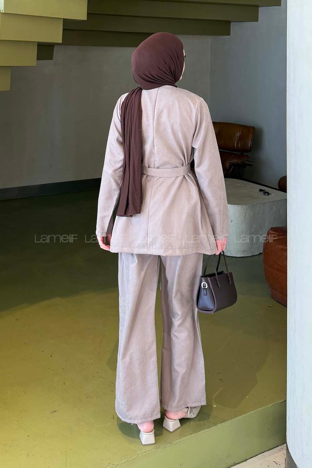 Lamelif Tensel Toka Detaylı Takım Vizonrengi