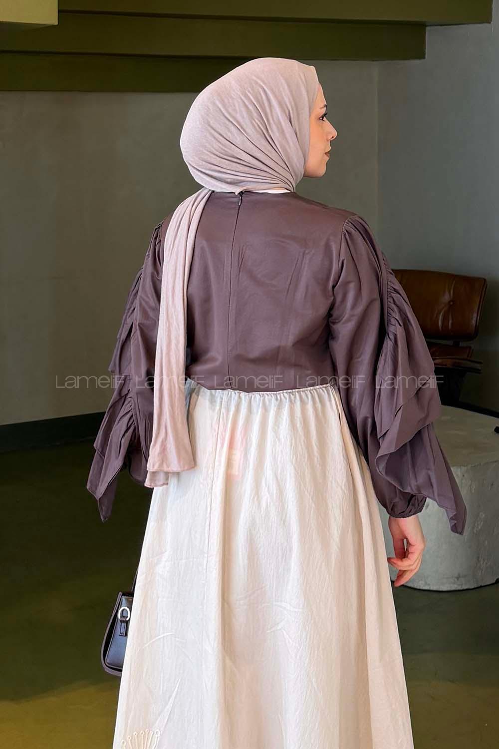 Lamelif Volanlı Bluz Kahve