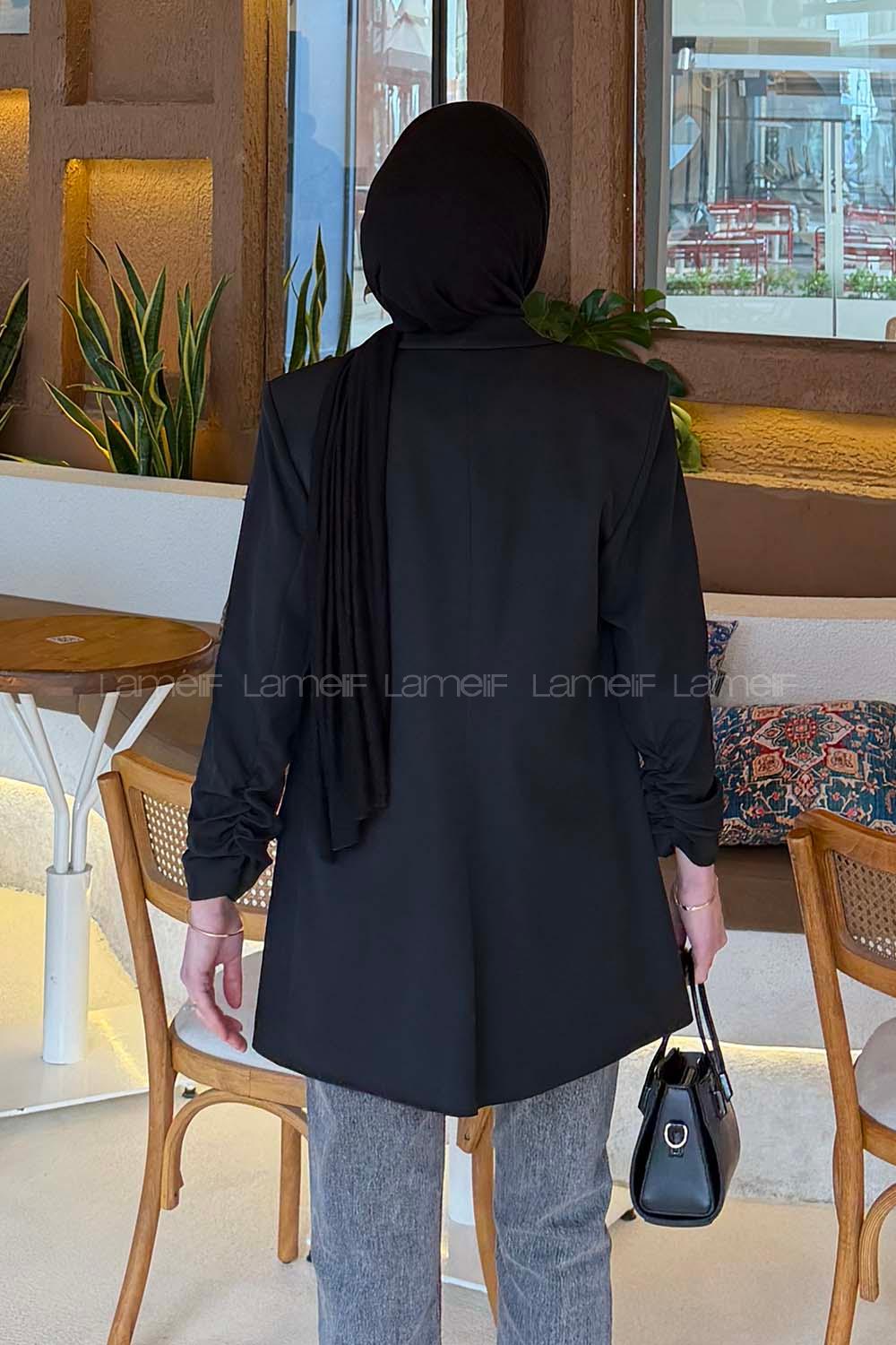 Modalamelif Kolu Büzgü Detaylı Blazer Ceket Siyah