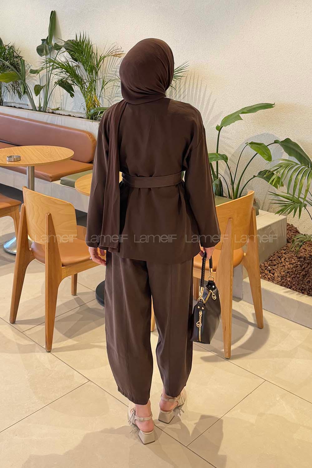 Lamelif Bağlama Detaylı Tensel Takım Acı Kahve