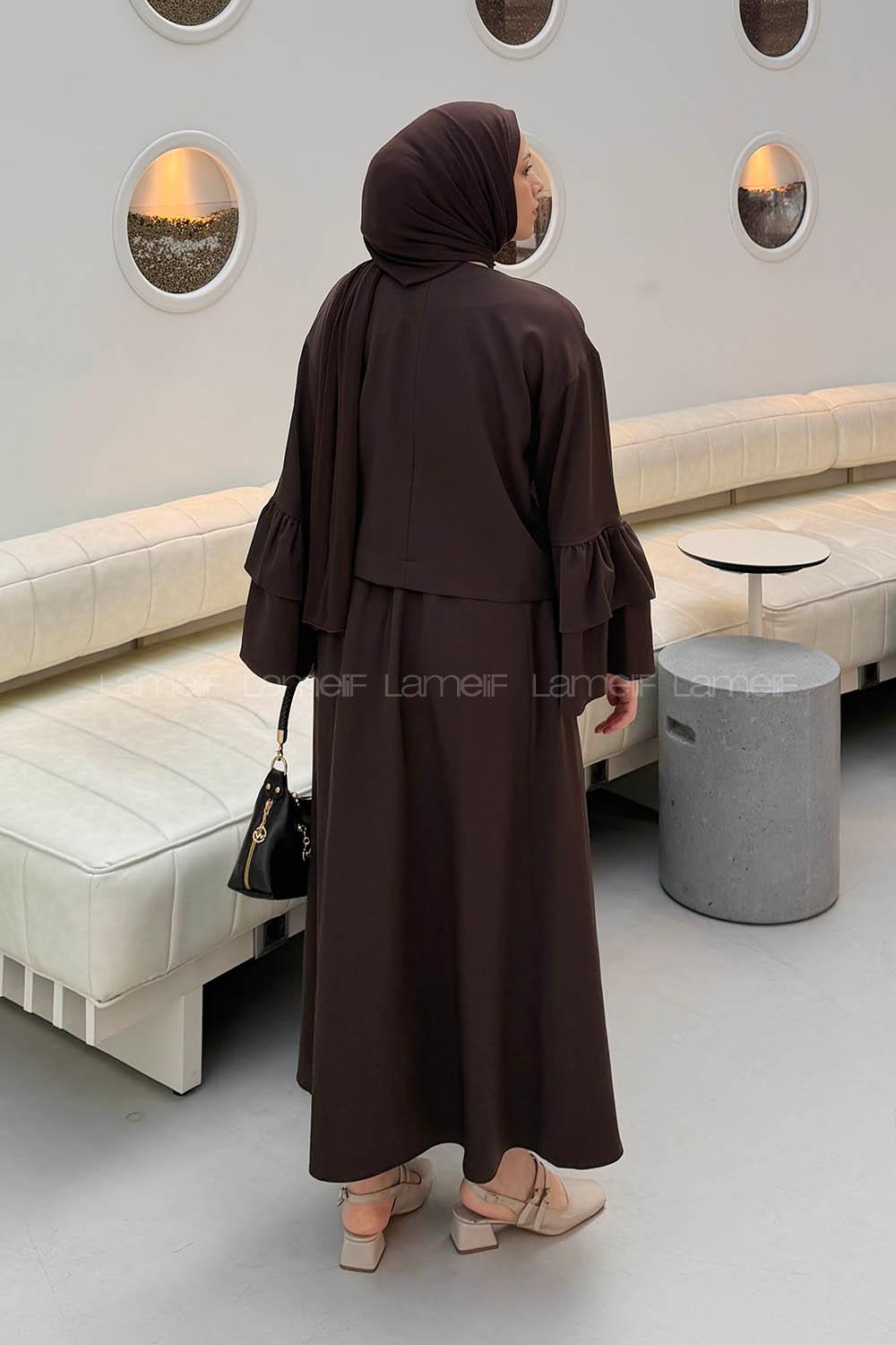 Lamelif Etekli Takım Koyu Kahverengi