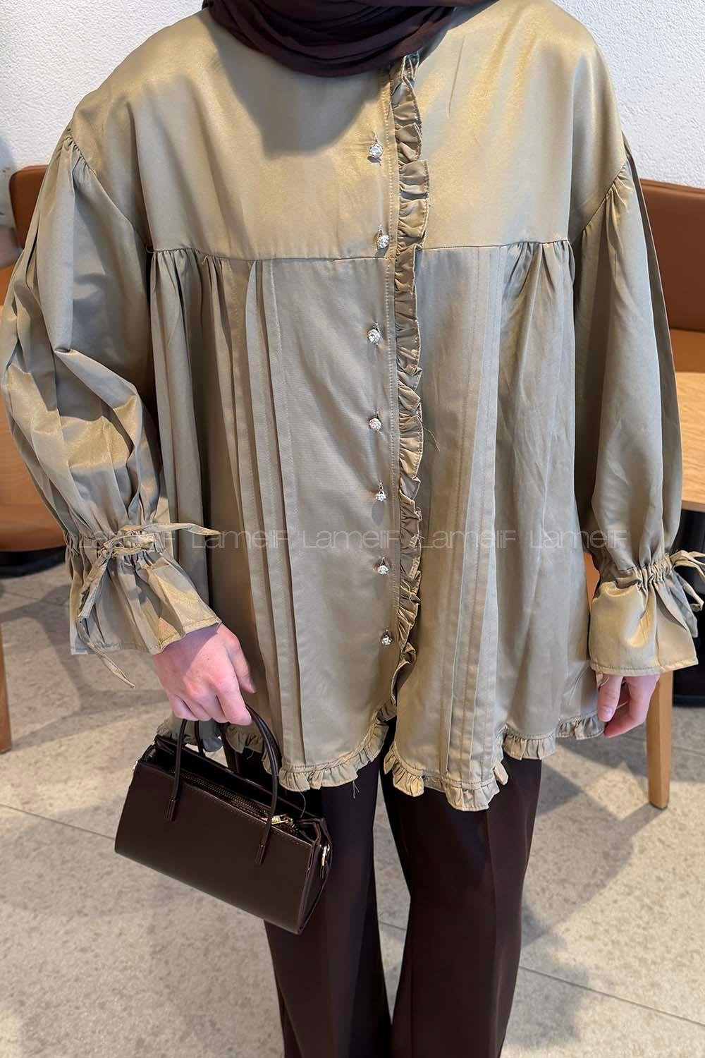 Lamelif Fırfır Detaylı Gömlek Vizonrengi