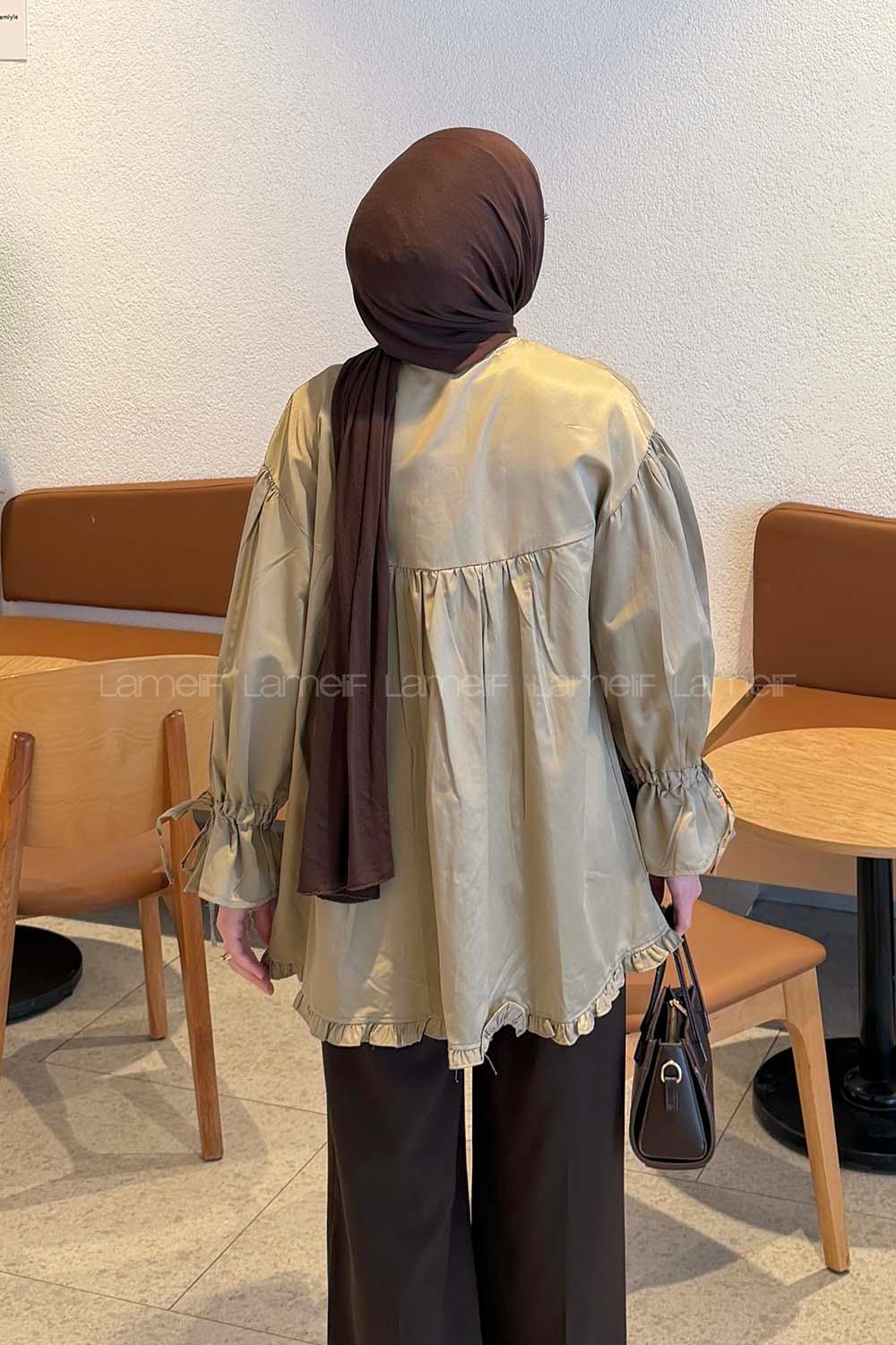 Lamelif Fırfır Detaylı Gömlek Vizonrengi