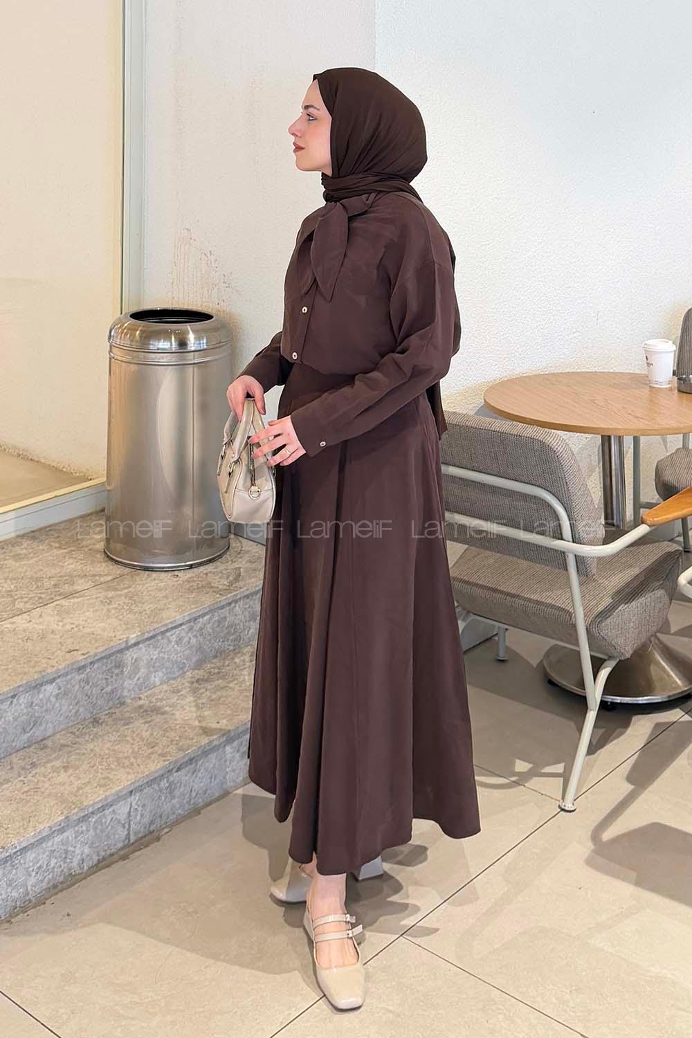Lamelif Fular Yakalı Takım Acı Kahve