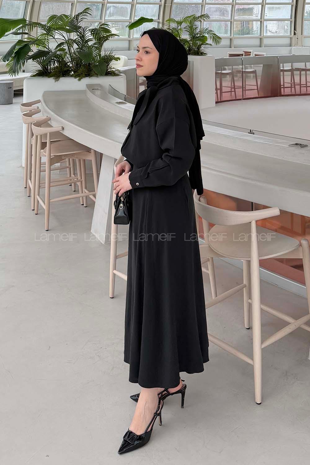 Lamelif Fular Yakalı Takım Siyah