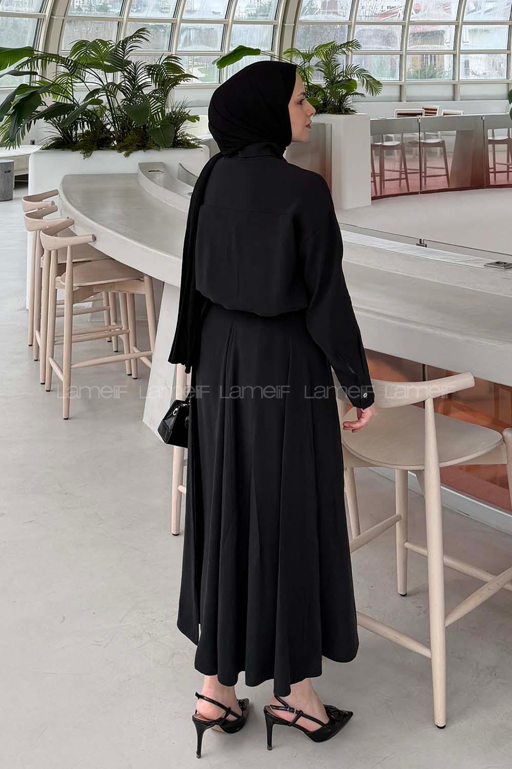 Lamelif Fular Yakalı Takım Siyah