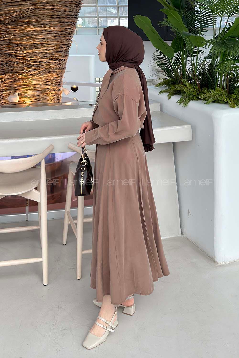 Lamelif Fular Yakalı Takım Sütlü Kahve