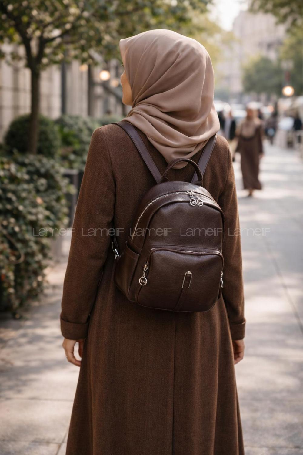 Lamelif Günlük Sırt Çantası Yumuşak Deri Acı Kahve