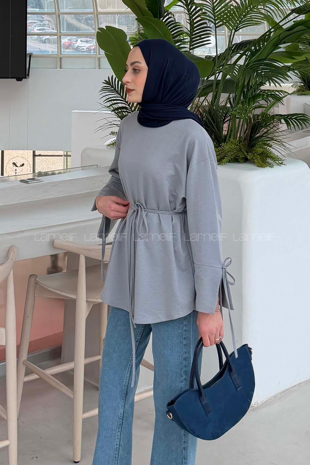 Lamelif Kol Biyeli Sweat Gri