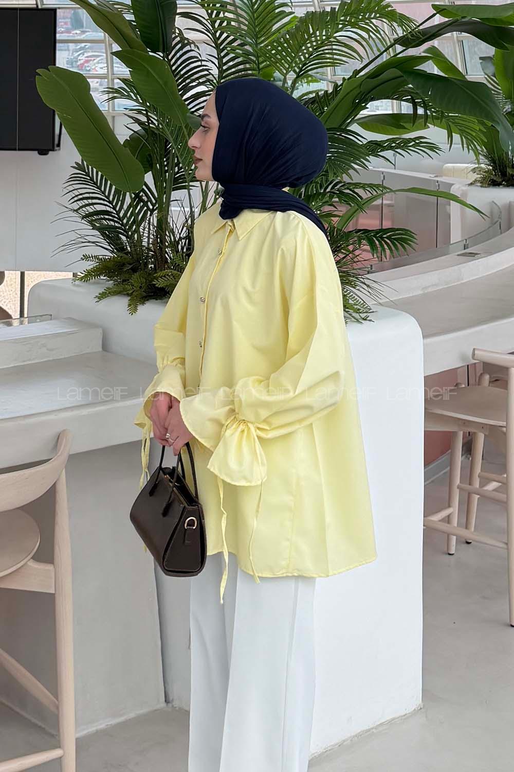 Lamelif Kol Tünel İp Detaylı Gömlek Sarı