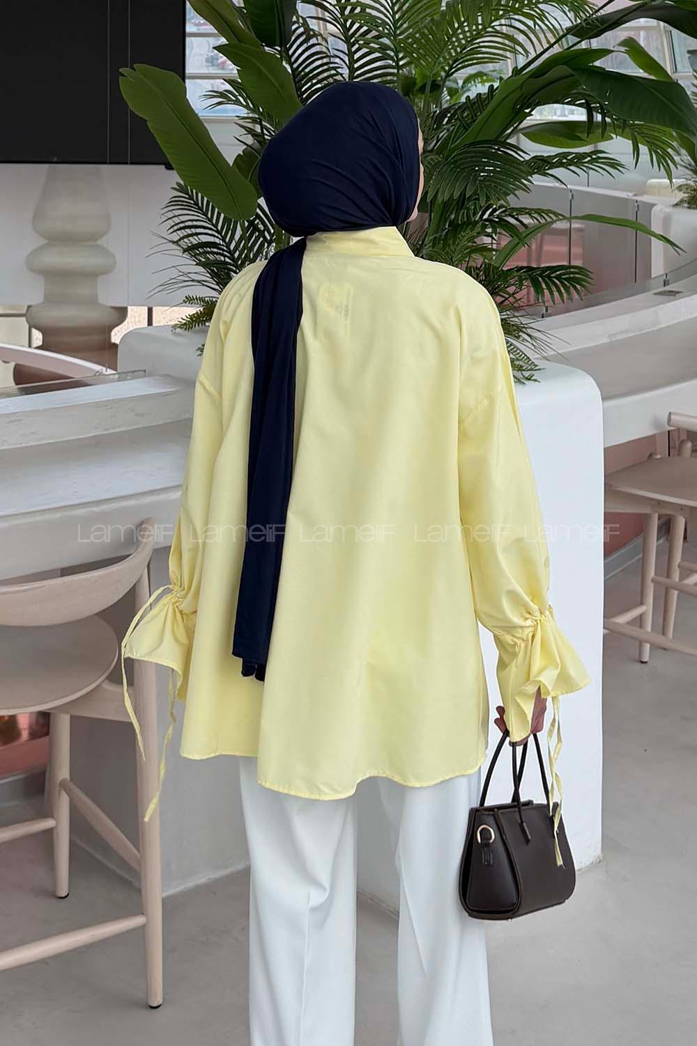 Lamelif Kol Tünel İp Detaylı Gömlek Sarı