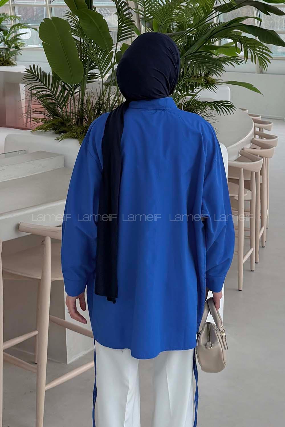 Lamelif Oversize Gömlek Saks Mavisi