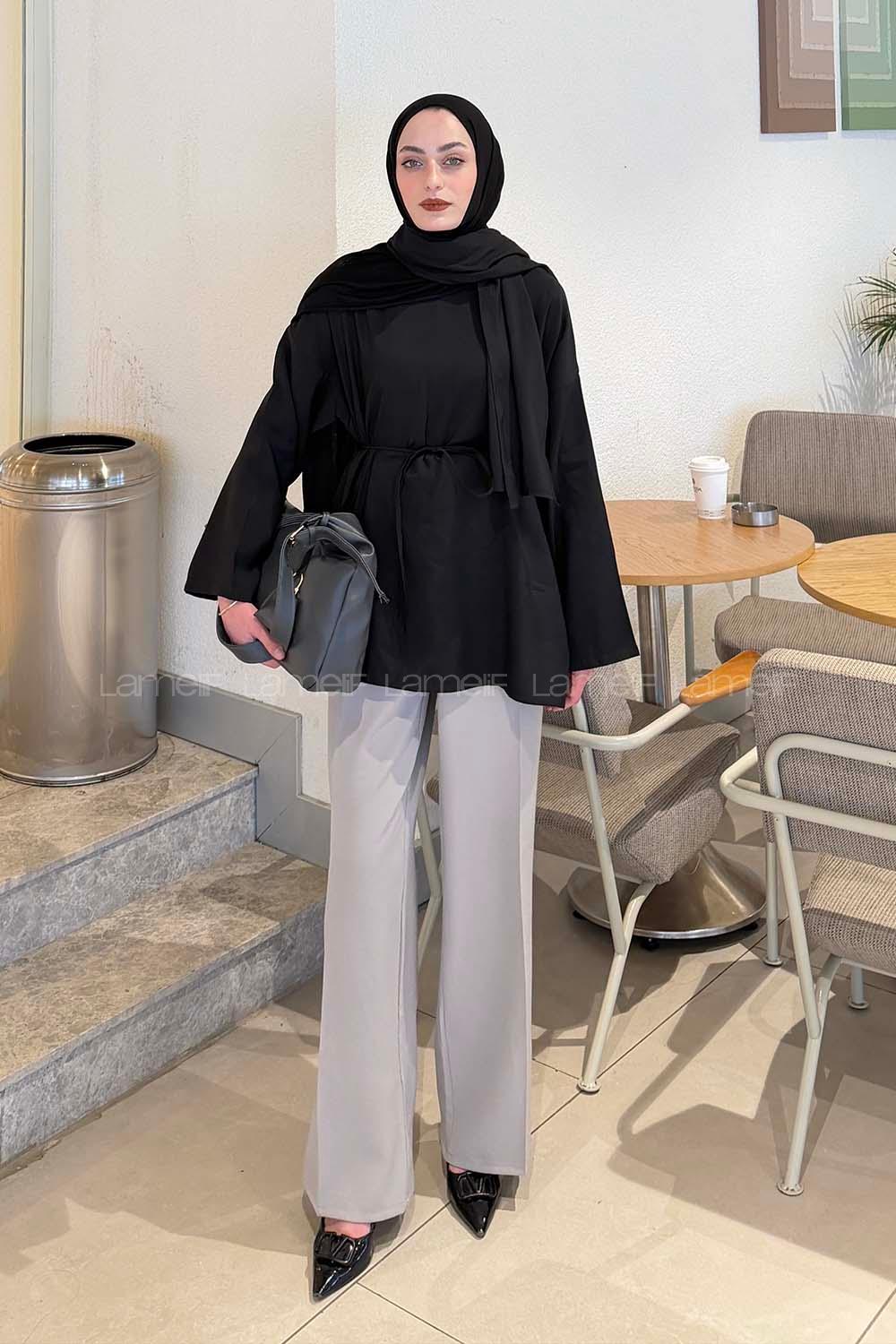 Lamelif Şallı Bluz Siyah