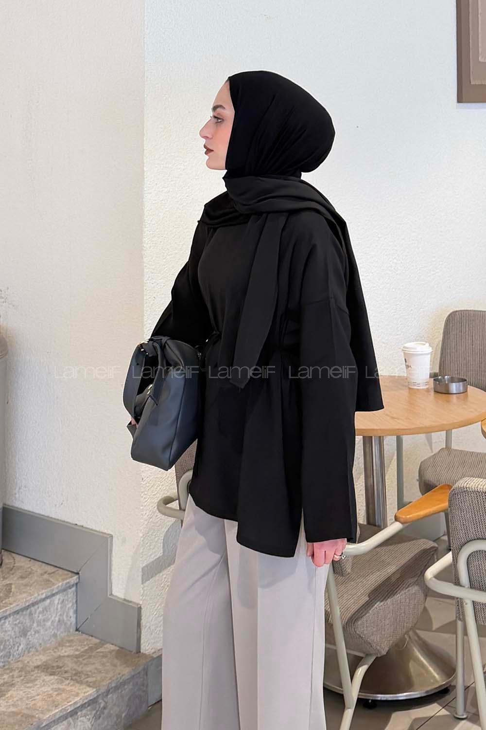 Lamelif Şallı Bluz Siyah