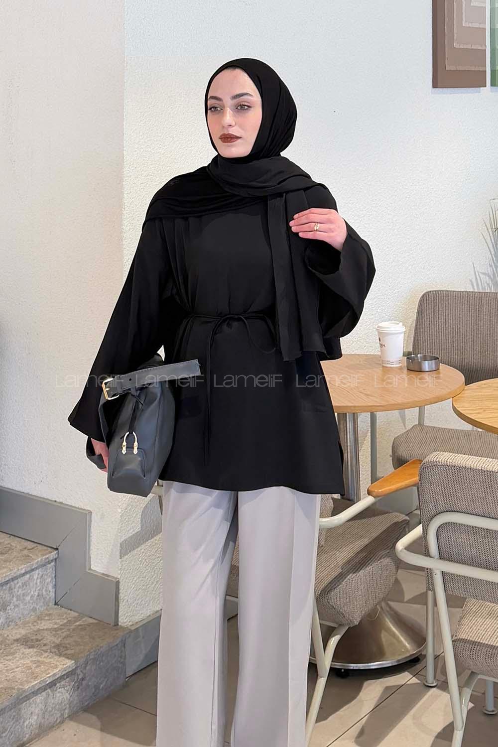 Lamelif Şallı Bluz Siyah