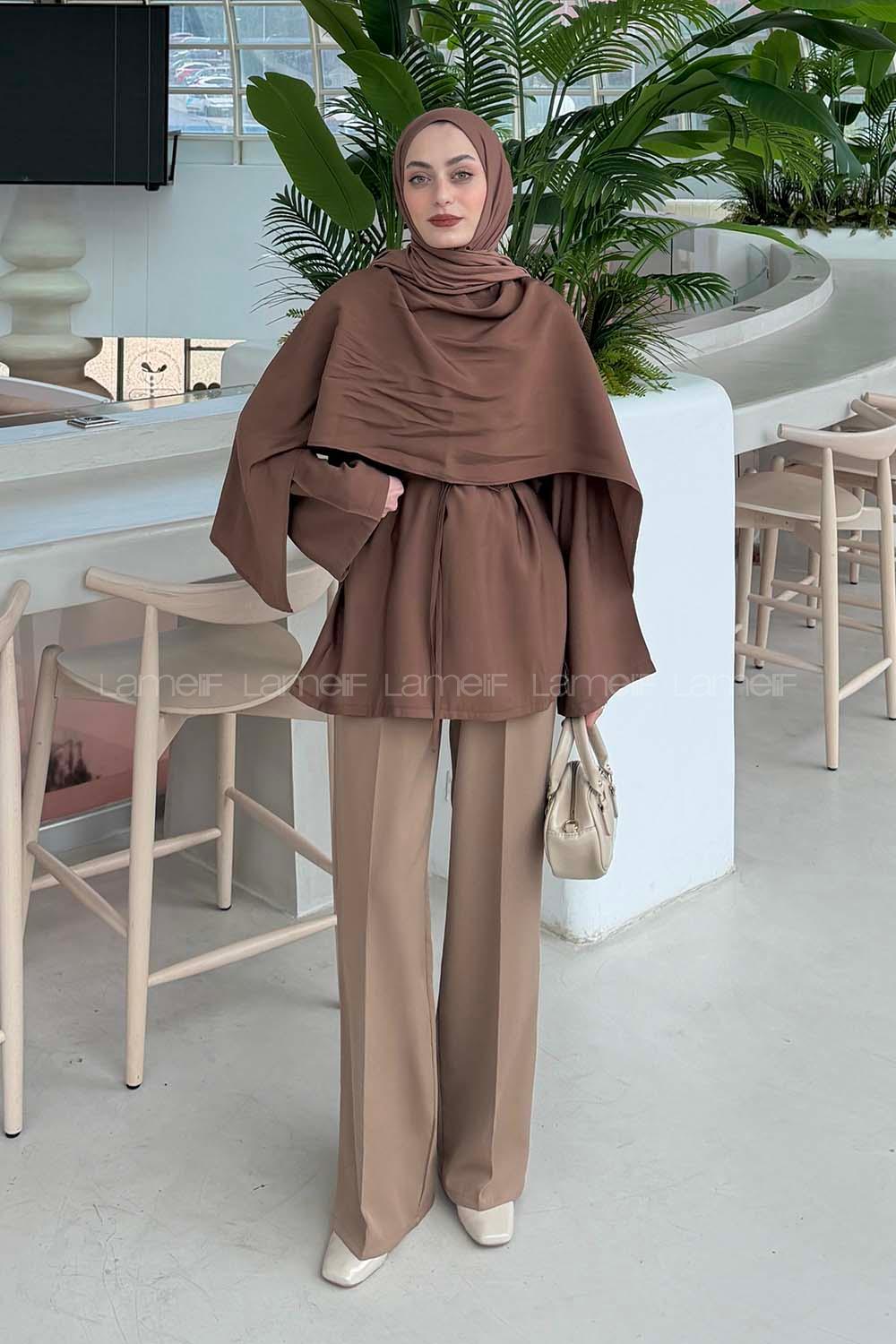 Lamelif Şallı Bluz Soft Kahve