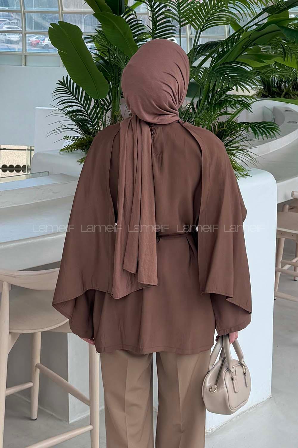 Lamelif Şallı Bluz Soft Kahve