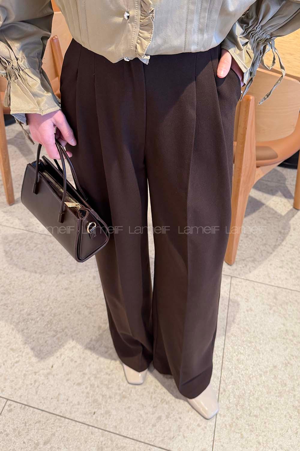 Lamelif Yüksek Bel Palazzo Pantolon Acı Kahve