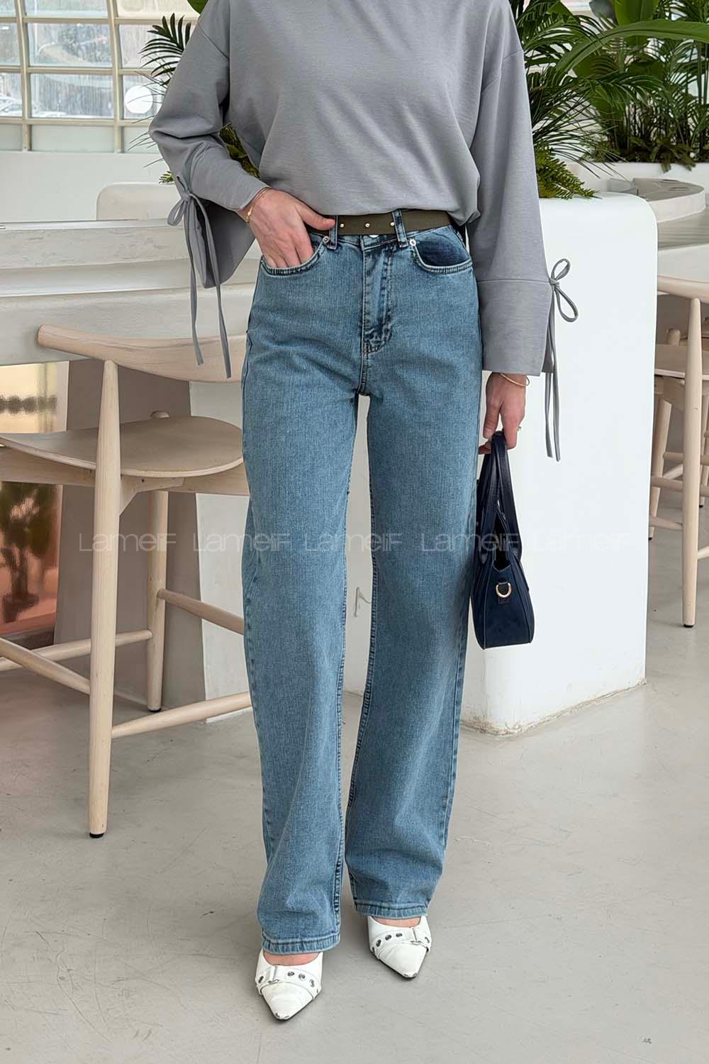 Lamelif Yüksek Bel Straight Leg Jean Açık Mavi