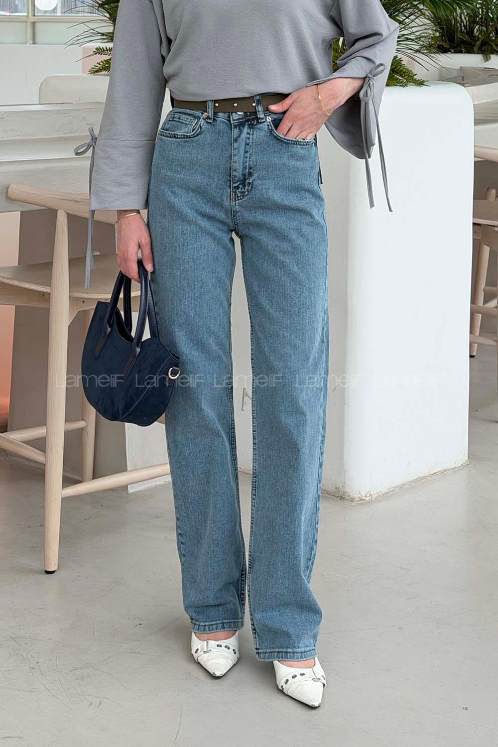 Lamelif Yüksek Bel Straight Leg Jean Açık Mavi