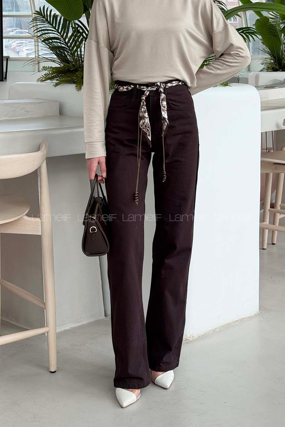 Lamelif Yüksek Bel Wide Leg Pantolon Acı Kahve