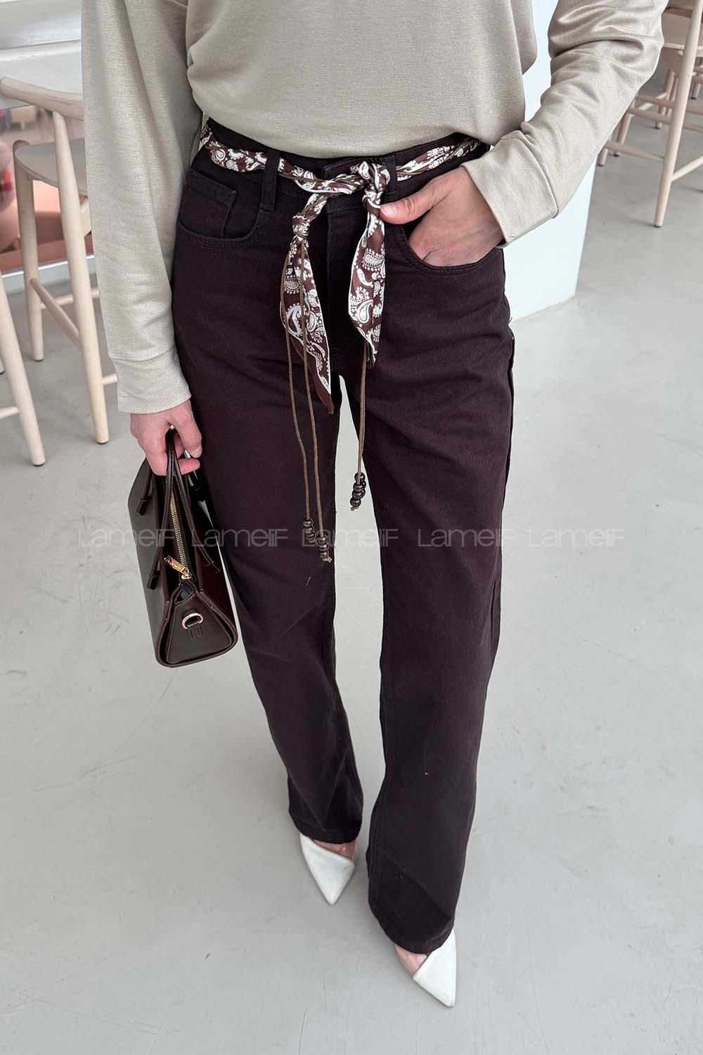 Lamelif Yüksek Bel Wide Leg Pantolon Acı Kahve